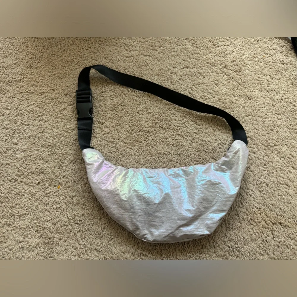 ZARA Iridescent Belt Bag- Pearl White Holographic Crossboday Waist Bag